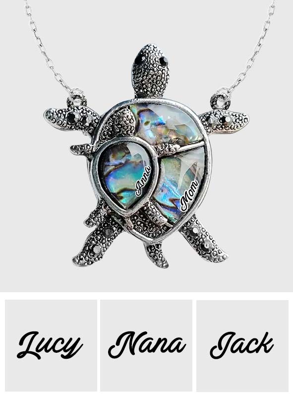 Mom Grandma Turtle - Personalized Mother Custom Shaped Pendant Necklace
