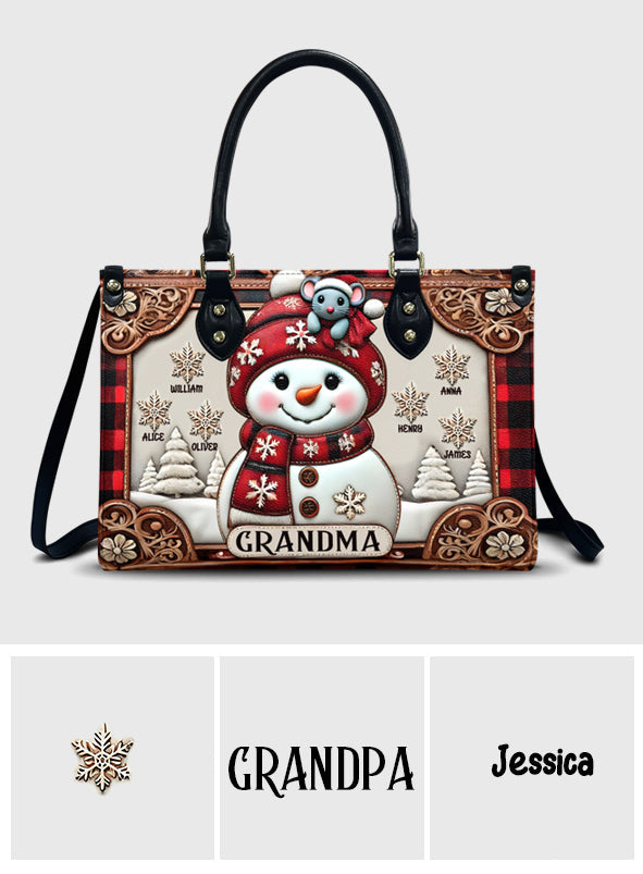 Sac à main en cuir personnalisé « Grand-mère Bonhomme de Neige Noël »