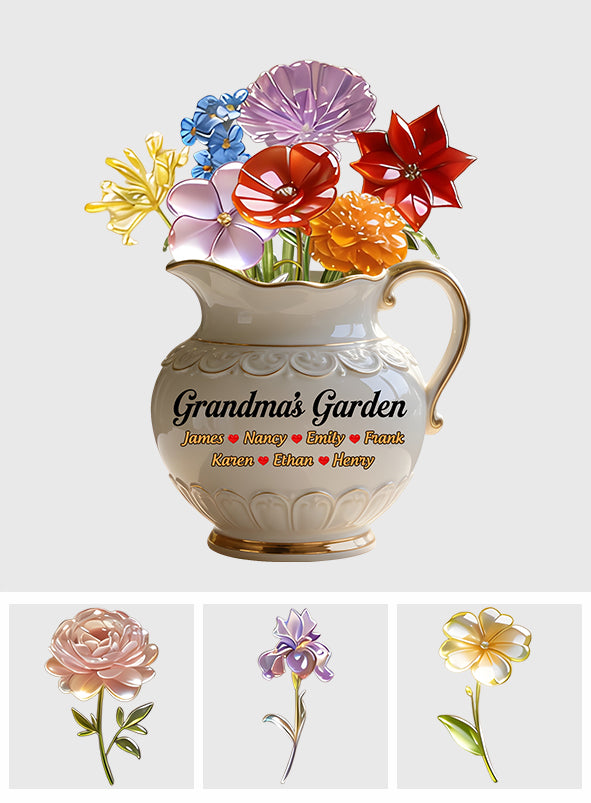 Le jardin de grand-mère - Plaque acrylique personnalisée en forme de grand-mère