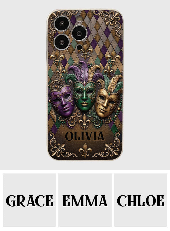 Mardi Gras Fleur de Lis - Personalized Mardi Gras Leather Phone Case
