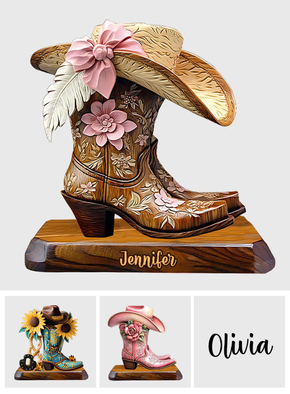 Bottes de cowgirl - Plaque acrylique personnalisée en forme de cowgirl