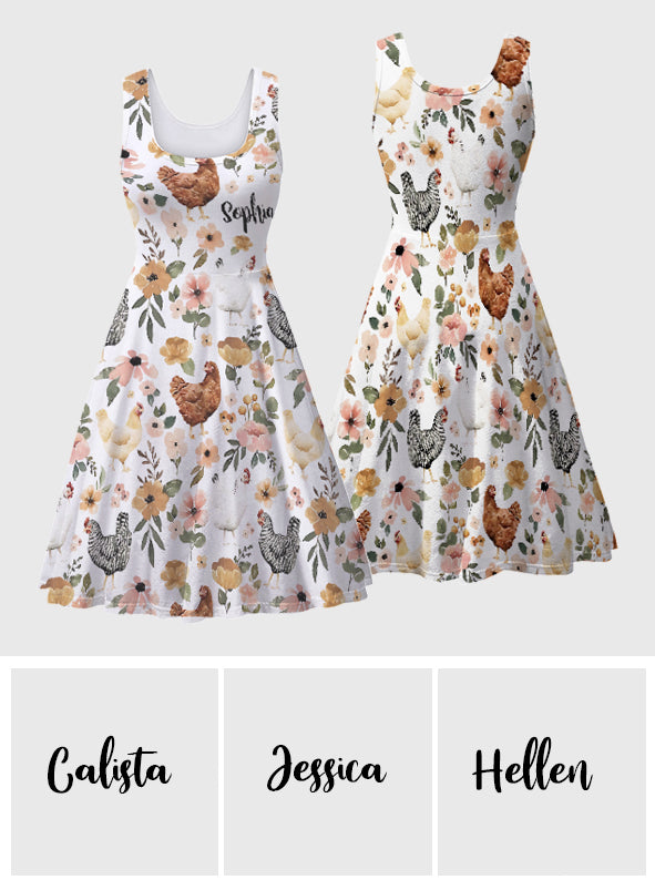 Floral Chicken - Personalized Chicken Sleeveless Dress