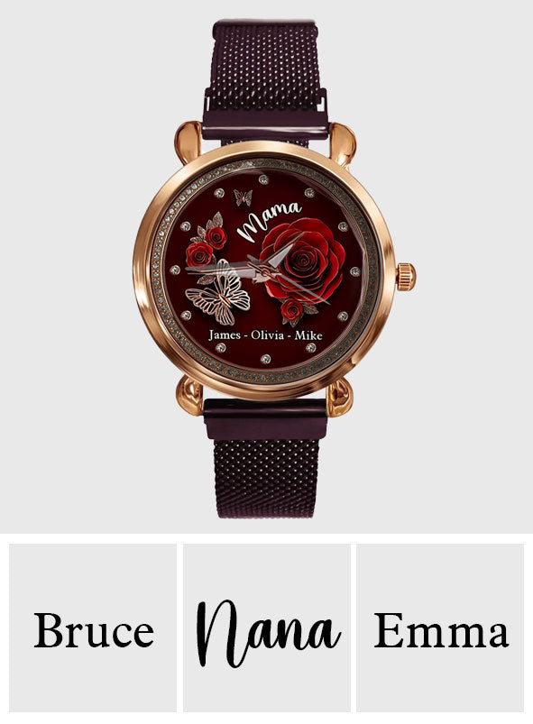 Montre-bracelet personnalisée « Mama Rose Flower » pour maman et femme