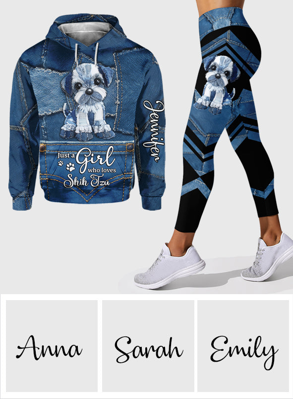 J'adore les Shih Tzu ! Sweat à capuche et leggings personnalisés pour chien.