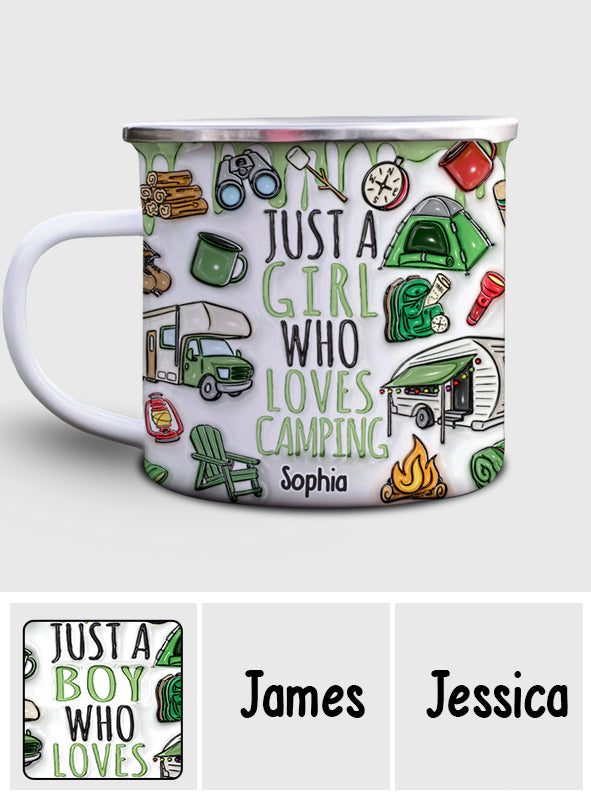 Just A Girl Who Loves Camping - Personalized Camping Enamel Mug