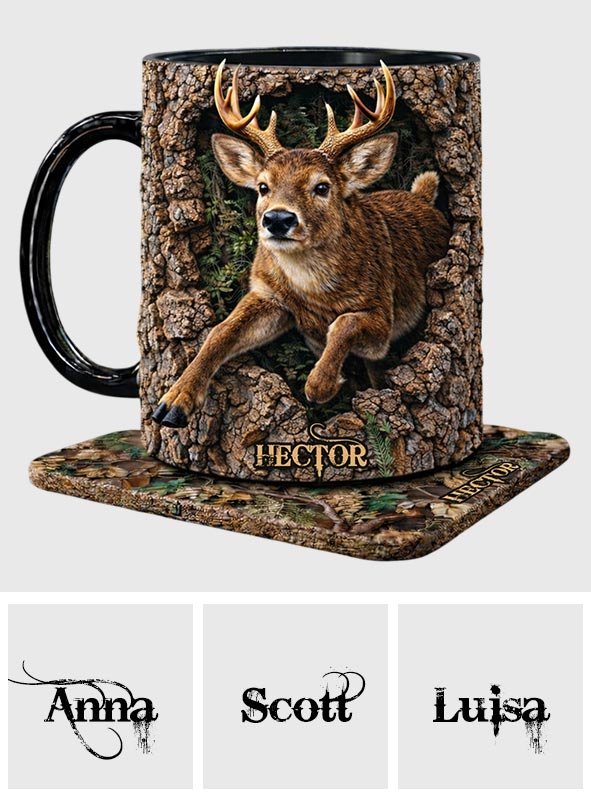 Chasse au cerf, cadeau pour chasseur - Mug et sous-verre personnalisés sur le thème de la chasse
