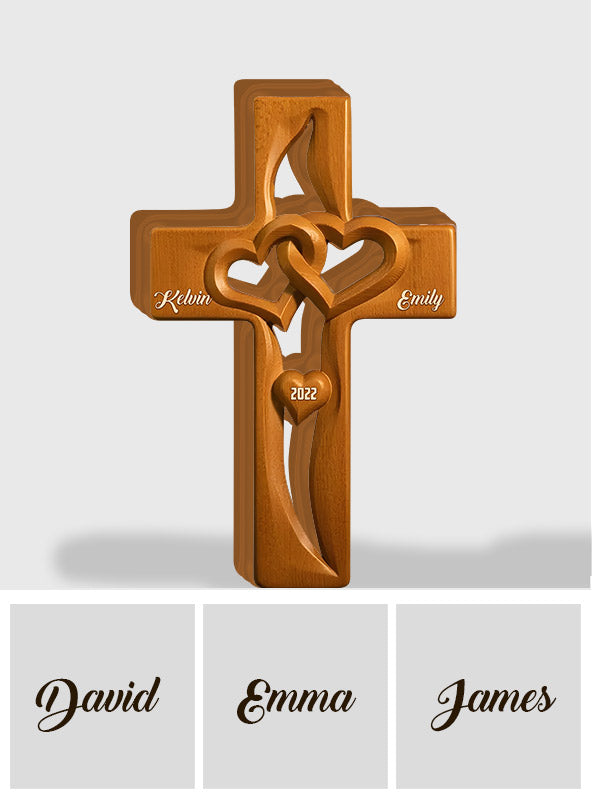 Croix en bois en forme de cœur entrelacé, spécialement conçue pour les amoureux - Plaque en bois personnalisée pour couple