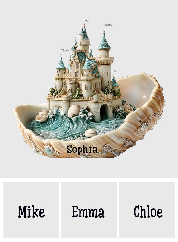 Cadeau souvenir Château de coquillages - Plaque acrylique personnalisée pour les amoureux de la mer