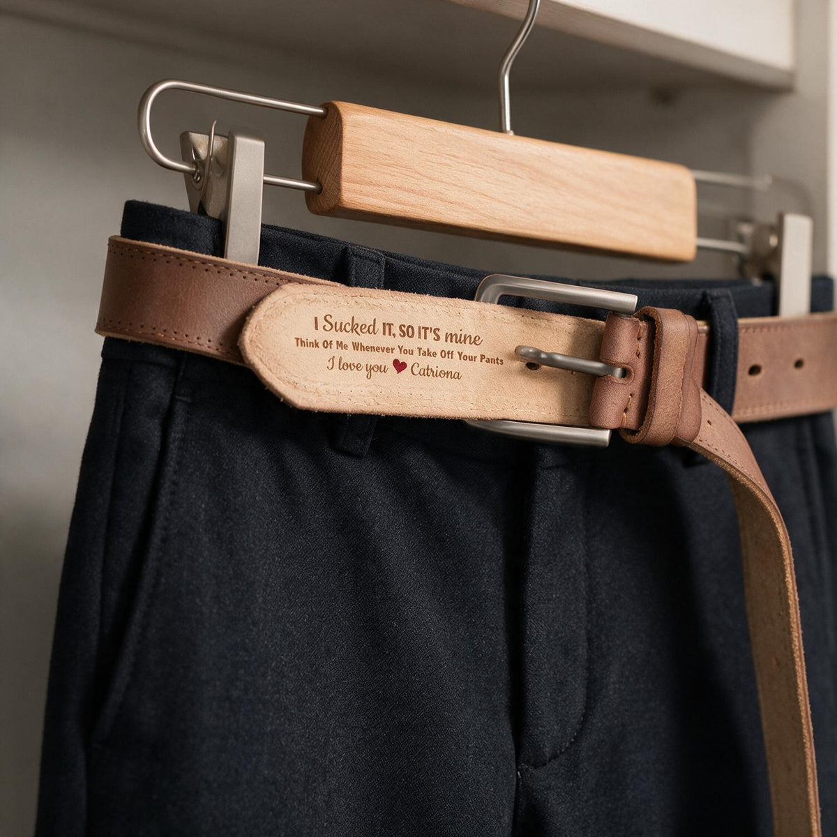 Personalized Naughty Anniversary Cowhide Belt - Funny Gift for Husband or Boyfriend