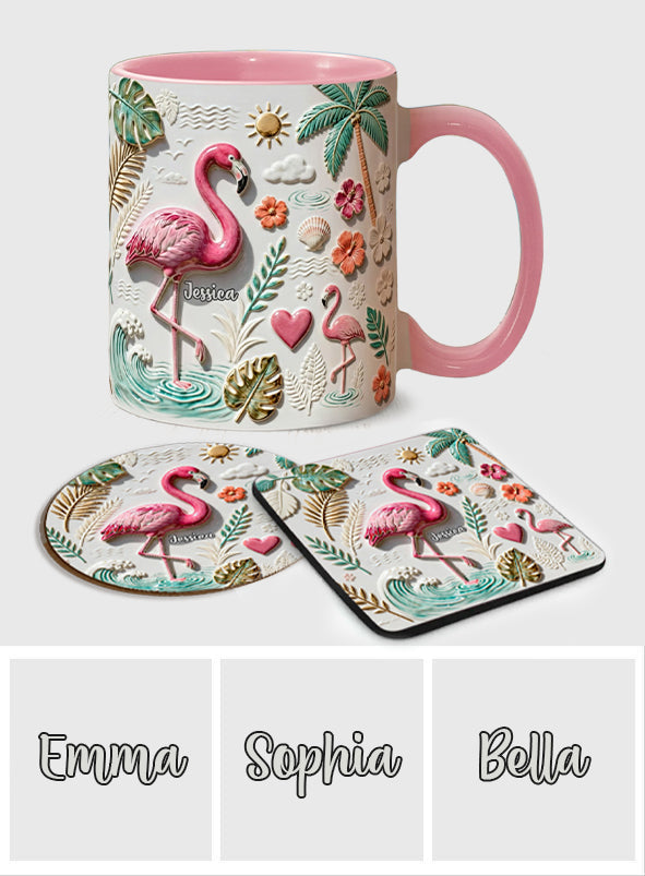 Mug et sous-verre personnalisés « Love Flamingo »