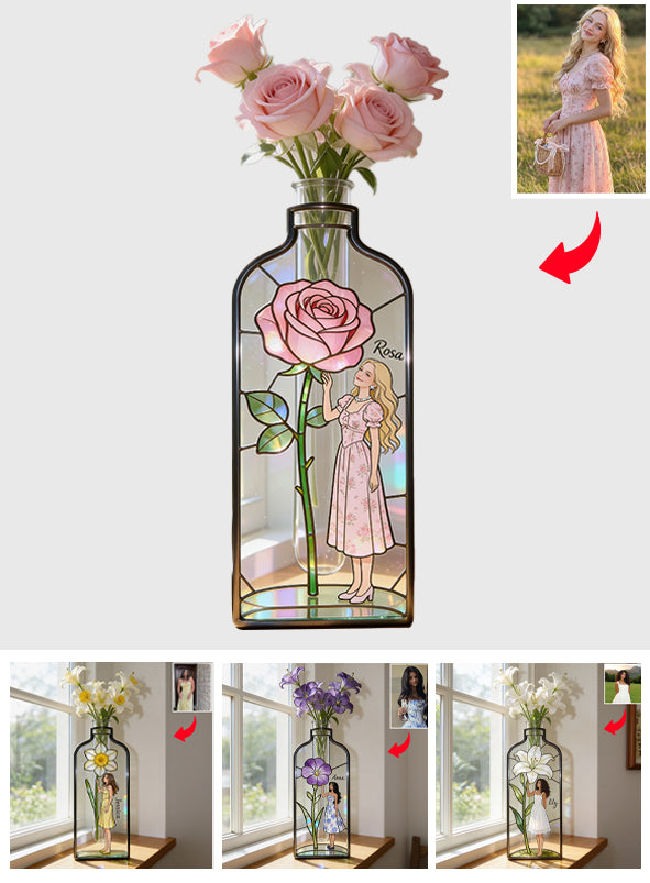 Custom Any Photo Favorite/ Birthmonth Flower - Personalized Birth Month Flower Custom Shape Acrylic Flower Vase