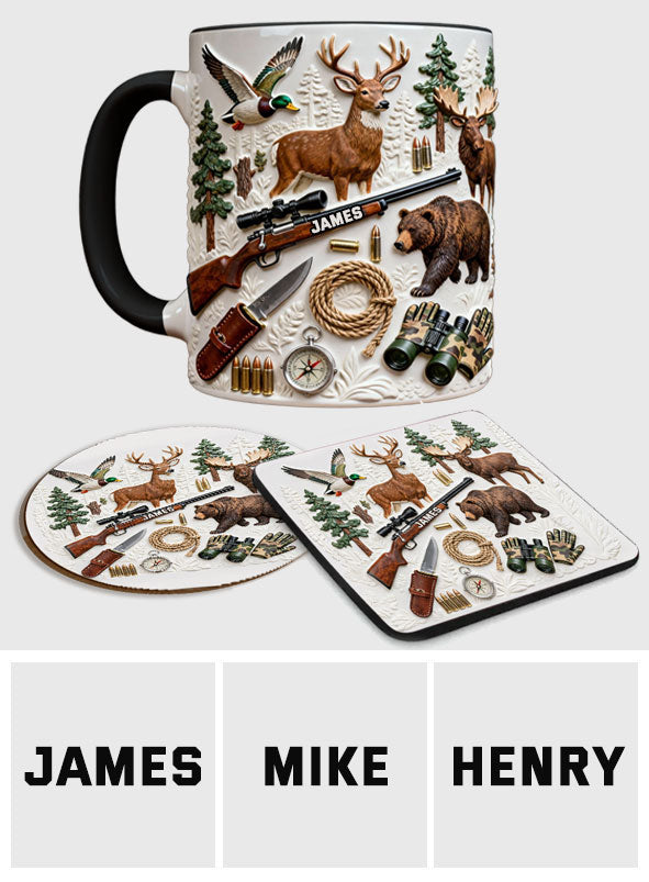 J'adore la chasse - Mug et sous-verre personnalisés sur le thème de la chasse