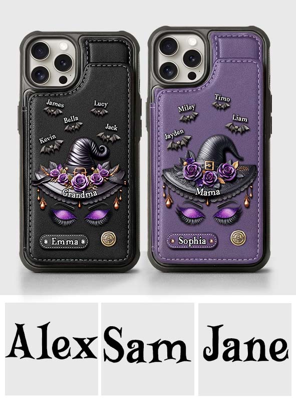 Cadeau idéal pour maman, grand-mère sorcière - Étui portefeuille personnalisé pour téléphone