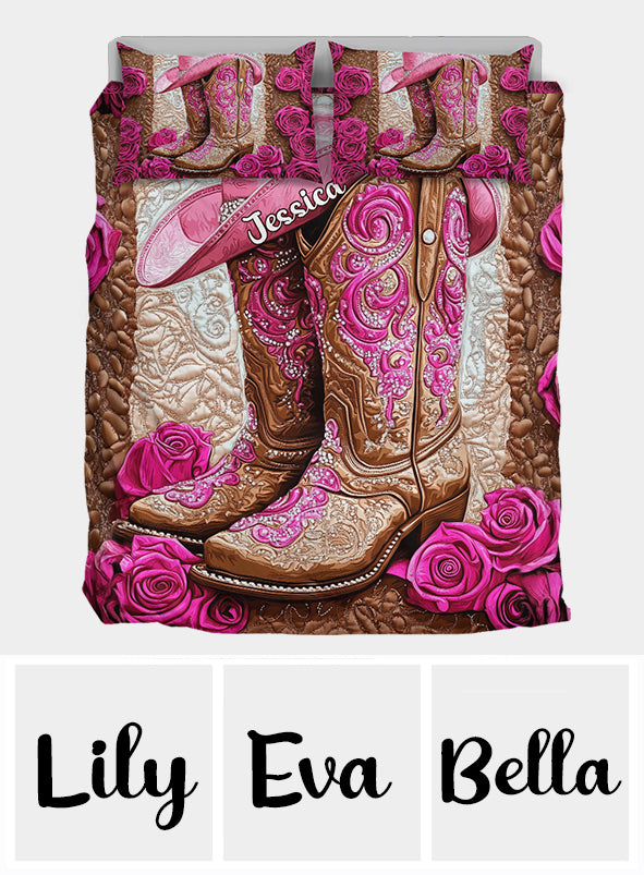 Pink Cowgirl Boots - Personalized Cowgirl Quilt Set