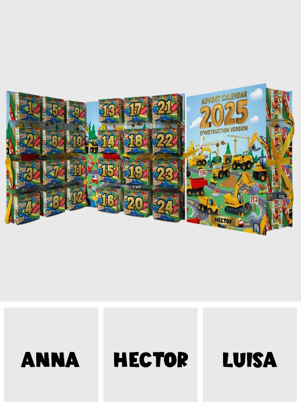 Version construction - Calendrier de l'Avent pliable et personnalisé pour enfant avec décorations