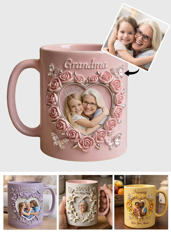 Mug personnalisé avec photo, fleur de naissance, composition florale, cadeau pour elle/maman/grand-mère... - Mug personnalisé pour grand-mère