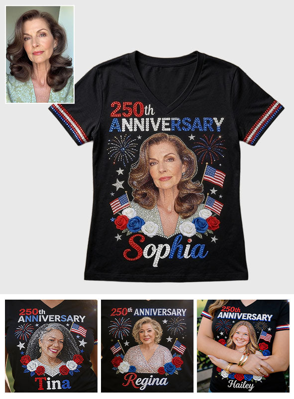 T-shirt V-Neck Personnalisé - Photo Personnalisée pour le 4 Juillet