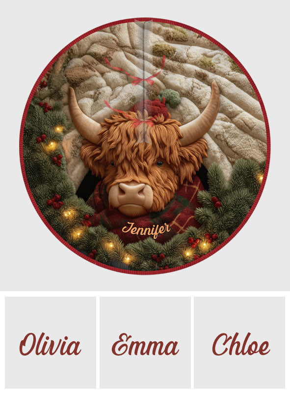 Jupe de sapin personnalisée en forme de vache des Highlands - Noël avec vache des Highlands