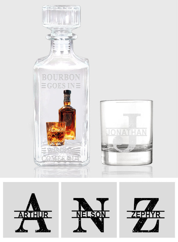 Le bourbon entre, la sagesse en sort - Coffret carafe à whisky personnalisée