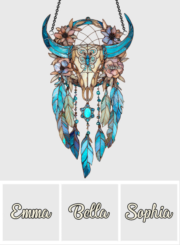 Floral Bull Skull - Personalized Cowgirl Window Hanging Suncatcher Ornament