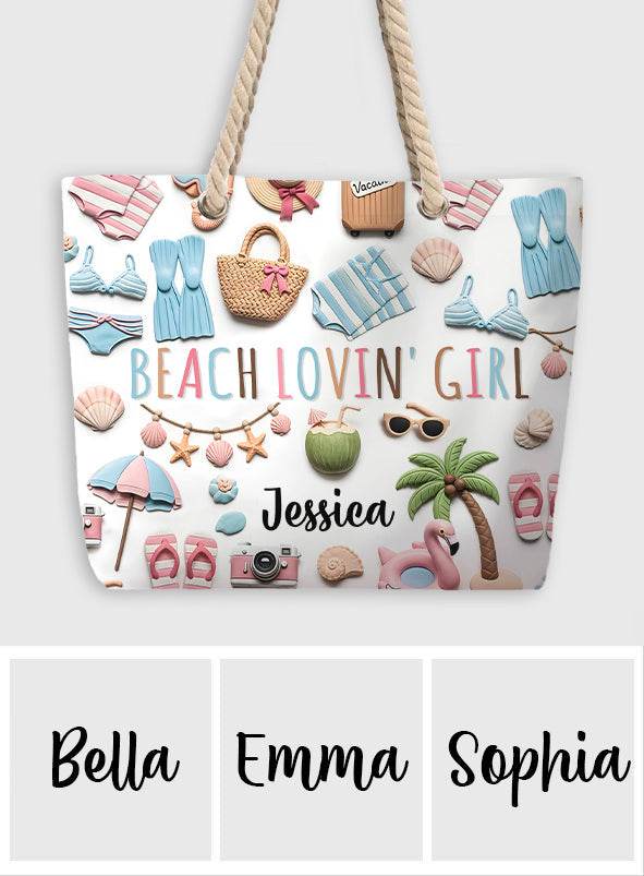 Sac de plage personnalisé « Beach Lovin' Girl » pour amoureuse de la mer