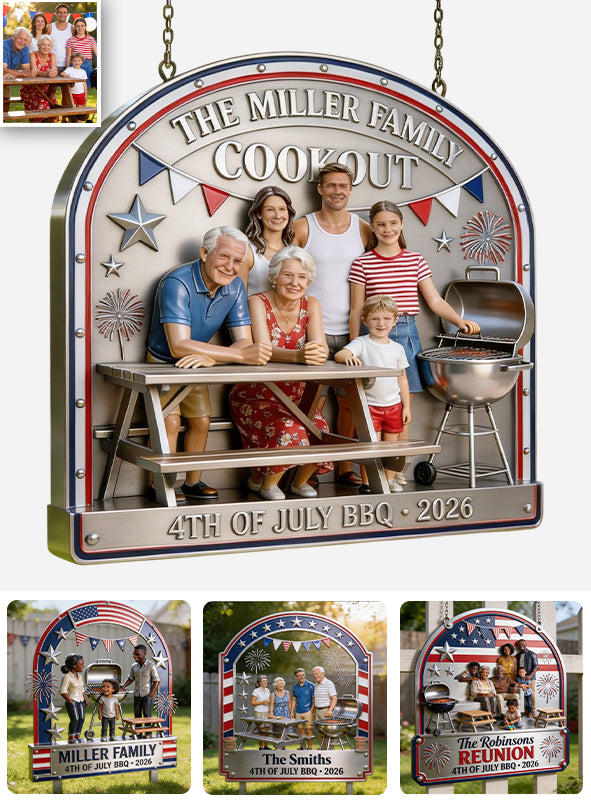 Panneau de barbecue familial du 4 juillet - Panneau en métal découpé personnalisé