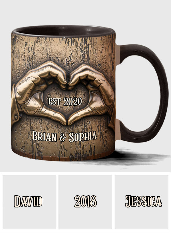 Couple Hands Heart Shape - Personalized Couple Accent Mug