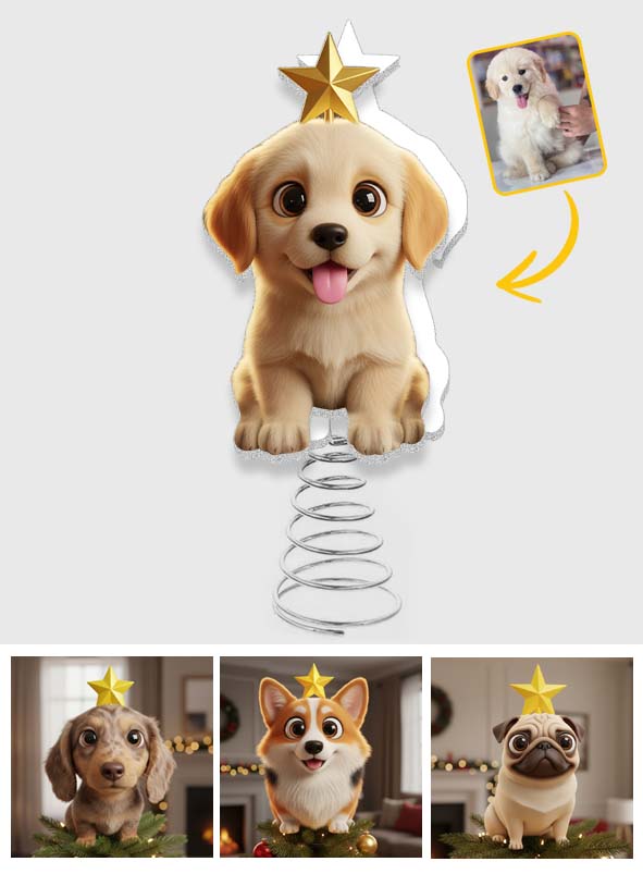 Adorable chien style chibi pour les amoureux des animaux - Décoration de sapin lumineuse LED personnalisée en forme de chien