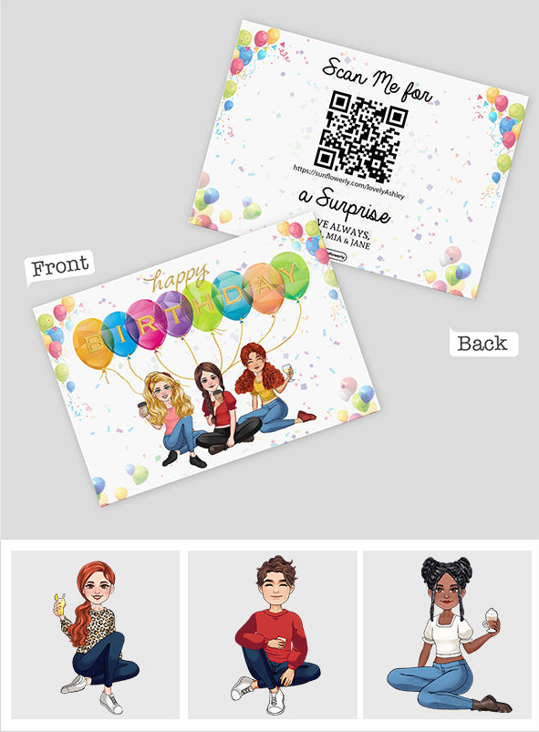 Birthday Balloon With Personlized Portrait - Personalized QR Greeting Card