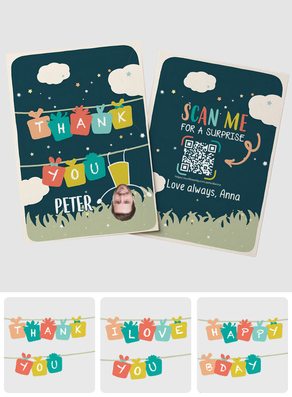 Merci pour le téléchargement de photo - Carte de vœux personnalisée avec QR code « Pendu » - Merci pour votre photo