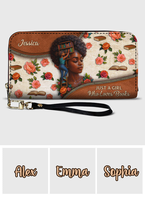 Juste une fille qui aime les livres - Portefeuille long en cuir personnalisé avec un livre