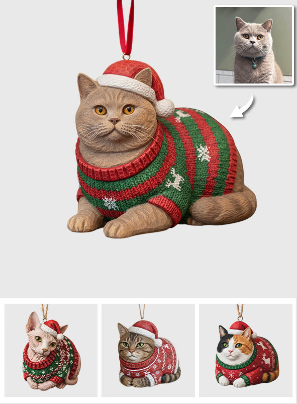 Pain de mie pour chat en pull moche Meowy Catmas - Ornement de chat personnalisé
