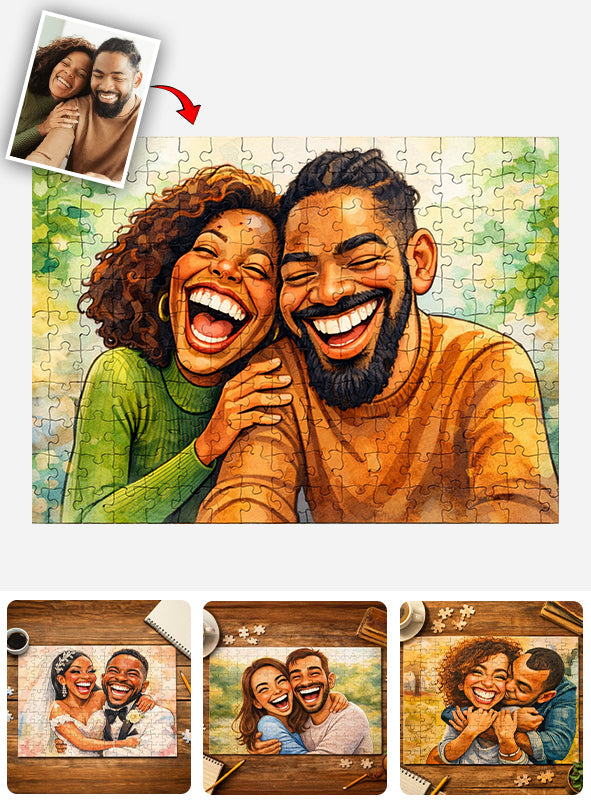 Puzzle personnalisé pour couple style caricature - Puzzle de couple