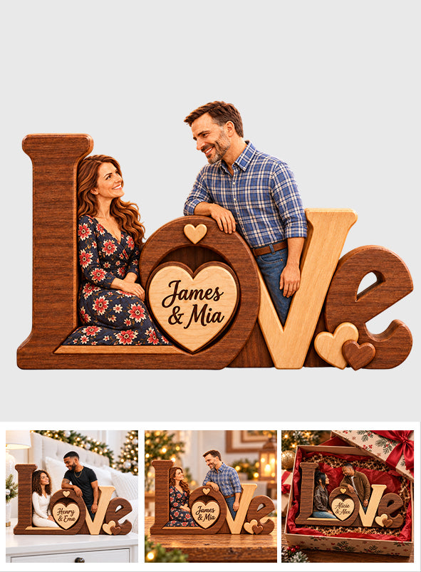 Love Is Forever - Personalized Couple Custom Shaped Wood Plaque