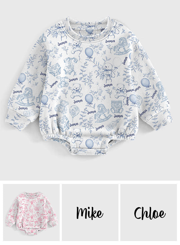 Toil de Jouy Nursery Pattern - Personalized Kid Long Sleeve Onesie