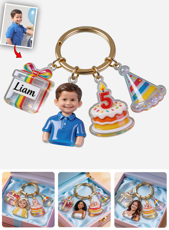 Custom Photo Birthday - Personalized Birthday Keychain With Charms