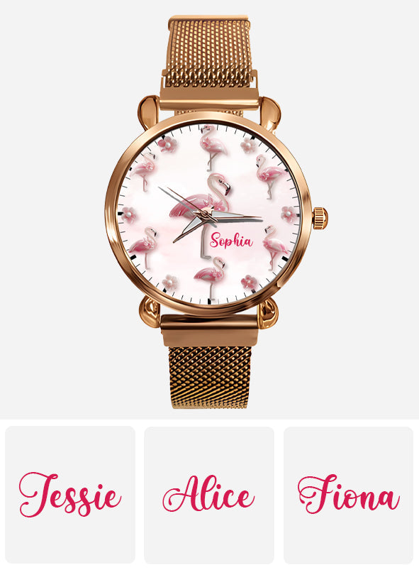 Elegance in Bloom Flamingo - Personalized Flamingo Women Hand Watch