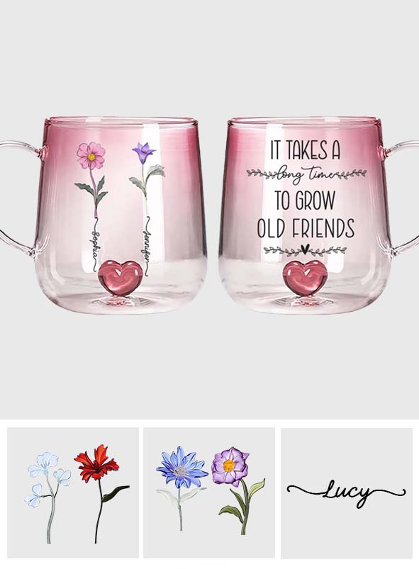 Il faut du temps pour se faire de vieux amis - Mug en verre dégradé personnalisé « Meilleure amie »
