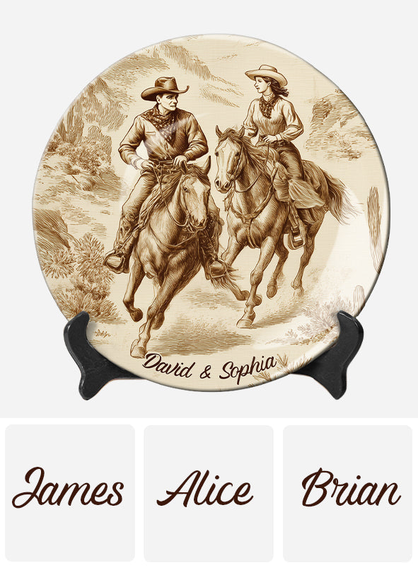 Toi et moi, on gère ça - Assiette ronde en céramique personnalisée Cowgirl