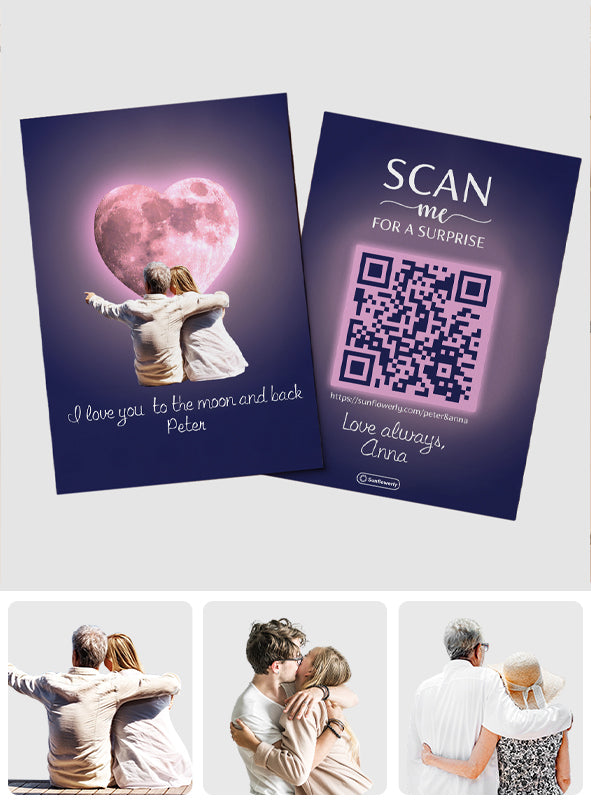 Je t'aime jusqu'à la lune et retour - Carte de vœux personnalisée avec QR code « Je t'aime jusqu'à la lune et retour »