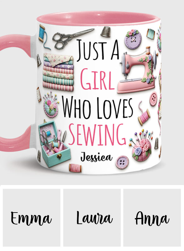 Just A Girl Who Loves Sewing - Personalized Sewing Accent Mug