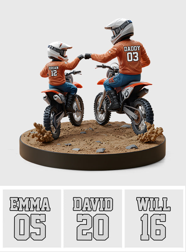 Papa et enfant motards - Plaque acrylique personnalisée en forme de moto tout-terrain