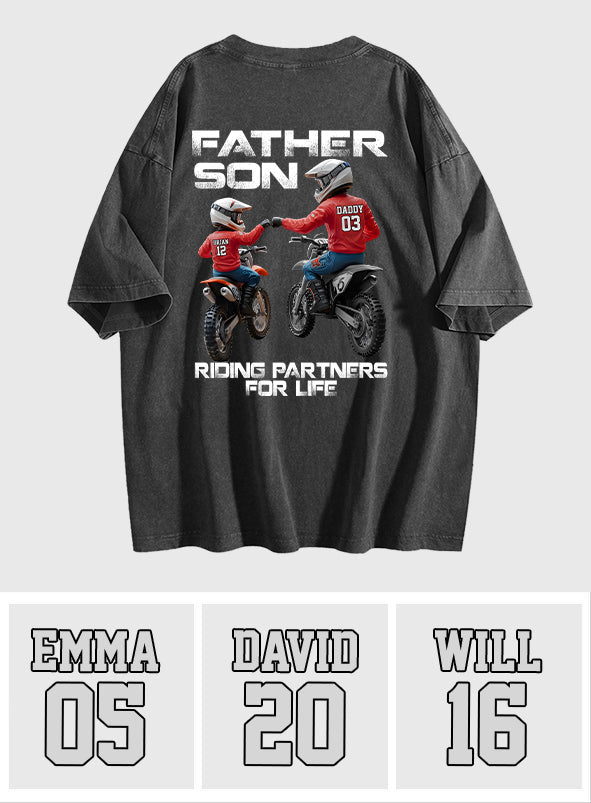 T-shirt personnalisé « Papa et enfant motards » pour le lavage de motos tout-terrain