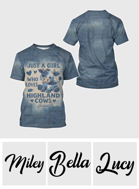 Une fille qui aime les vaches des Highlands - T-shirt personnalisé avec motif vache des Highlands