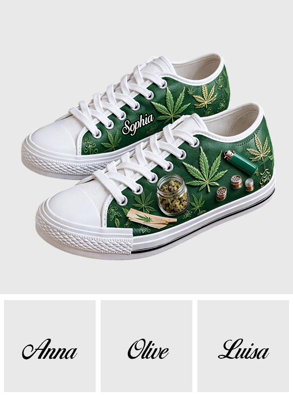 Chaussures basses personnalisées Magic Green Pink Leaf - Cannabis