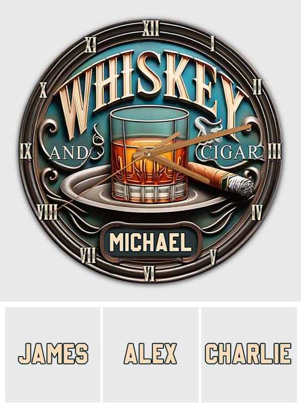Whiskey & Cigar - Personalized Whisky Wall Clock