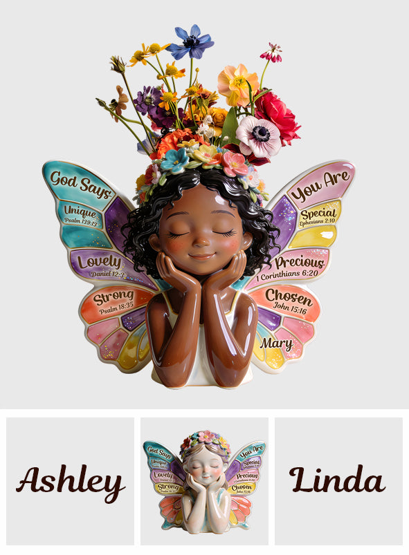 God Says You Are - Personalized African American Custom Shape Acrylic Flower Vase