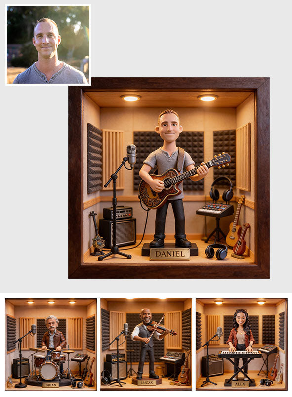 Music Studio Diorama – Custom Instrument - Personalized Guitar Wooden Frame LED Light