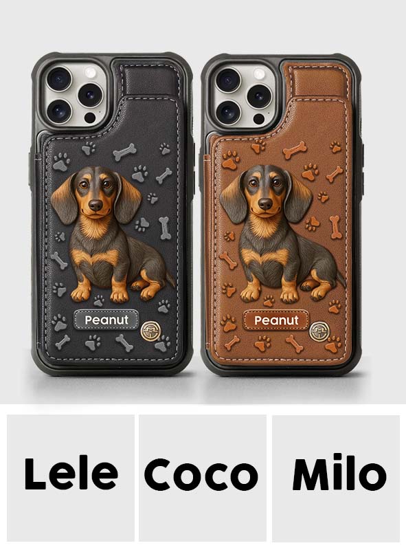 J'aime mon chien - Étui portefeuille personnalisé pour téléphone avec motif teckel