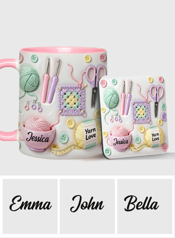 J'adore le crochet - Mug et sous-verre personnalisés avec motif crochet